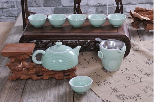 龙泉青瓷茶具批发 玄纹8头功夫茶具 整套茶道用品 送不锈钢茶漏